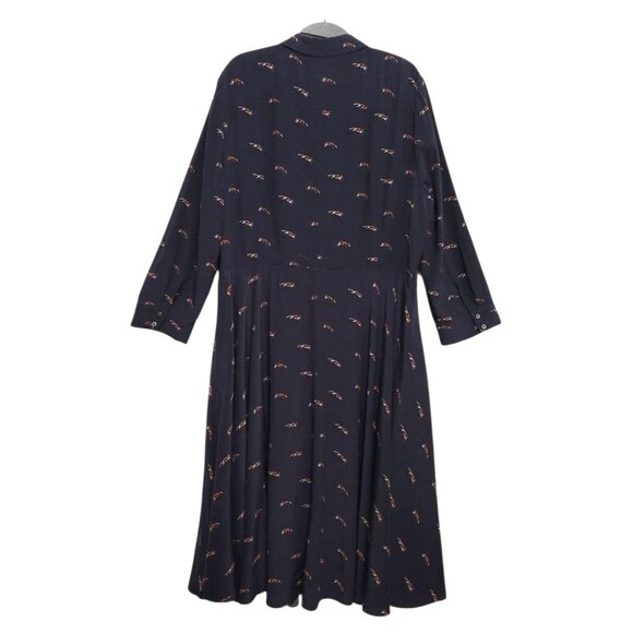 Hobbs London Lainey Shirt Dress Navy Blue Fox Print - Picture 7 of 15